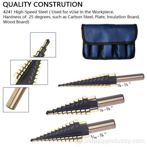 5pcs Titanium Coated Step Drill Bit